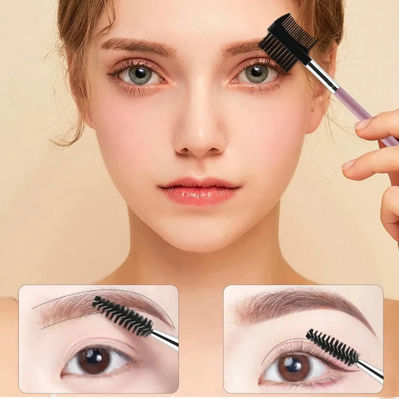 1/2/5 STK 3 hoved øjenbryn øjenvipper Shaper Dobbelt hoved børste Makeup Grooming Tool Kosmetik med 3 forskellige Spoolie børster — image 4