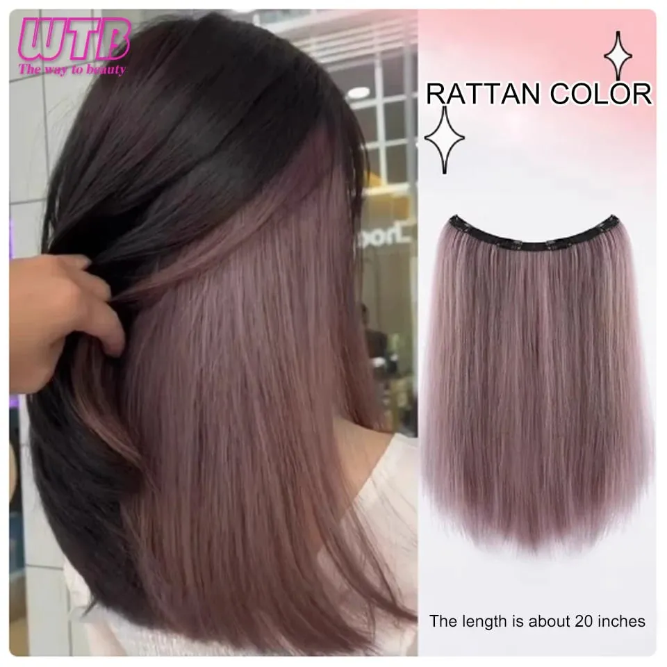 Synthetic Long Straight Clip In One Piece Hair Extension 4 Clips Inner Layer Hidden Hair Color Hair Piece Color Wig