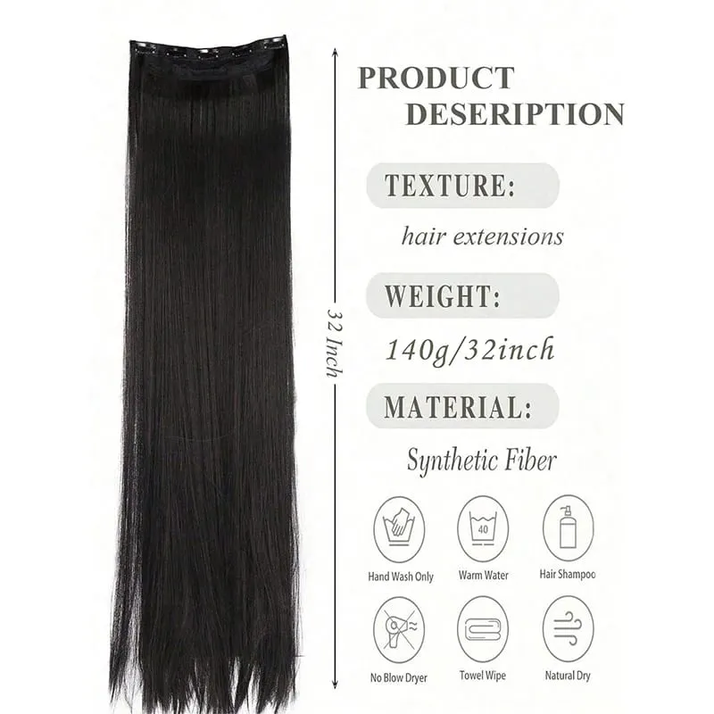 Long Straight 5 Clips Hair Extension 32 Inch Clip In Extensions Hairpieces For Women Synthetic Natural Straight Clip Hair Piece