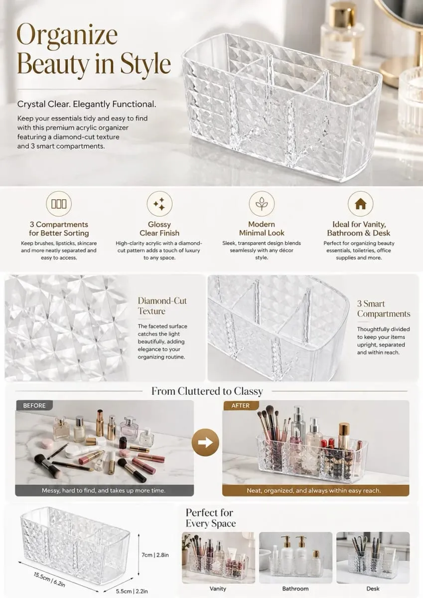 Layered Cosmetic Display Box Desktop Organizer with Compartments for Jewelry Makeup Brushes and Cosmetics