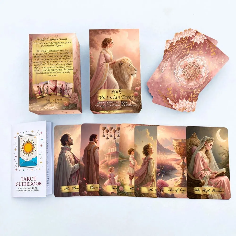 Pink victoriansk tarotkortsæt 78 stykker 13x8 cm romantisk og elegant design inkluderer papirinstruktioner perfekt til begyndere — image 4