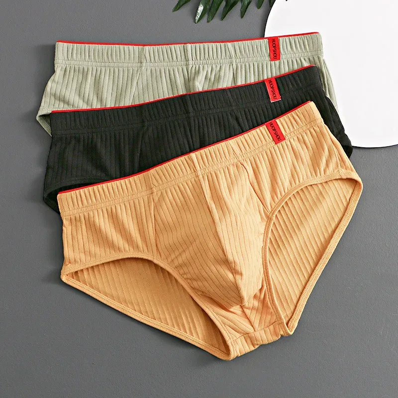 1/3 pçs cuecas masculinas meados de cintura elástica macia respirável anti-séptico u convexo listrado cor sólida casual cuecas masculinas