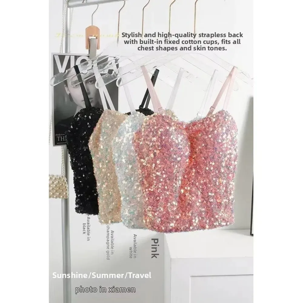 Shiny Sequin Sequin One-Piece Tank Top Fixed Wrap Chest High Elasticity Backless Vest Underwear Short Base Layer Vest Top Summer — image 8