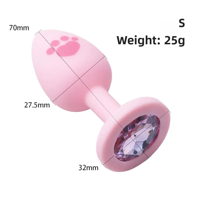 New 4 Sizes Cat Paw Silicone Anal Plug Pink Butt Plug Crystal Base Anus Dilator Expander Sex Toys For Woman Men Prostate Massage