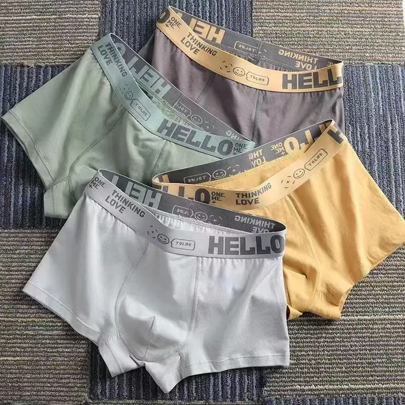 4Pcs/lot Men's Underwear Sexy Boxer Shorts Cotton Panties Man Solid Underpants Male Soft U Convex Lingerie Plus Size L-6XL
