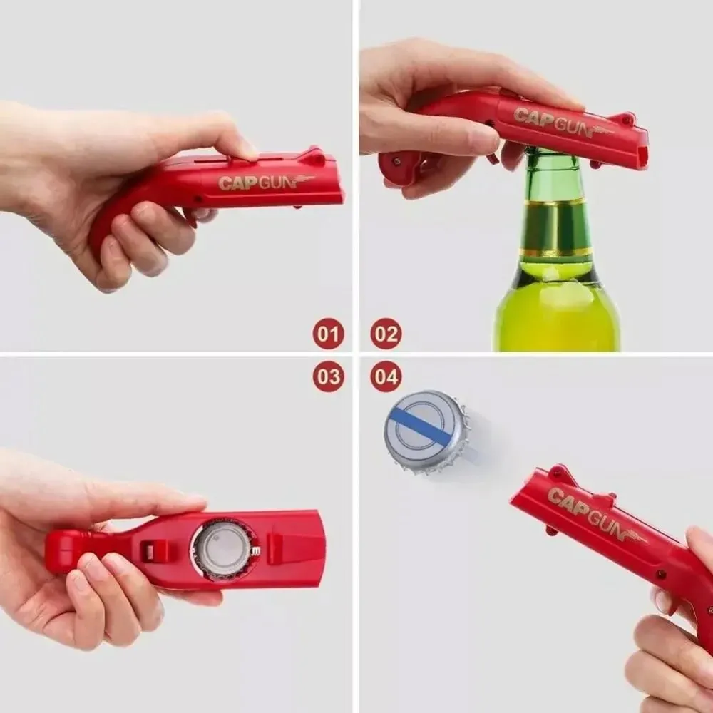 Portable Creative Cap Gun Flying Cap Launcher Beer Bottle Opener Novelty Fun Beverage Opener Tool Kitchen Party Gift Accessories