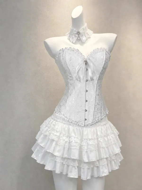 Japanese E-girl Gothic Vintage Dress Women Half High Neck Short Sleeve Bow Lace Mini Dress Cinch Waist Sweet Spicy Black Dress — image 9