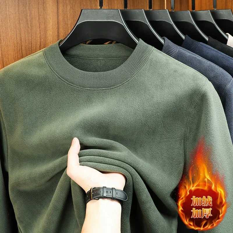 Herbst und Winter Herren-Hoodie aus Samt, langärmelig, Rundhalsausschnitt, einfarbig, modisch, lässig, vielseitig einsetzbar
