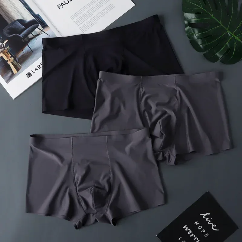 3PCS Hohe Qualität männer Eis Seide Unterwäsche Sommer Dünne Atmungsaktive Nahtlose Höschen Sexy Männliche Unterhose Plus Größe