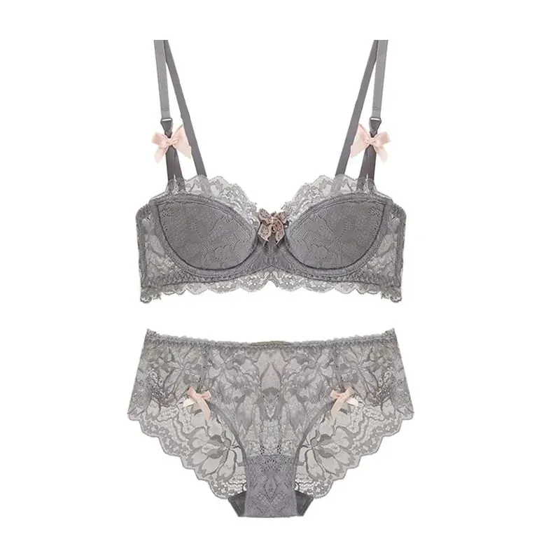 French Pure Desire Bralette Small Bust AB Cup Push Up Wireless Lace Bra for Chubby Girl Bow Design Thin Fold Comfort Plus Size