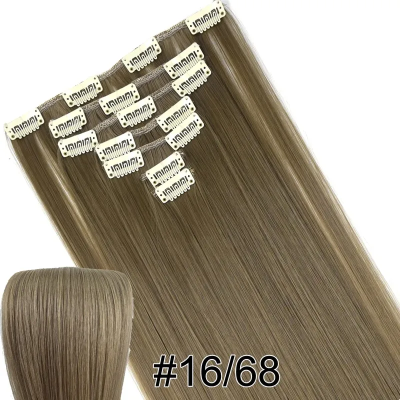 Synthetic Hair Fiber Heat Resistant130gr Straight clip in Hair Extensions 7006