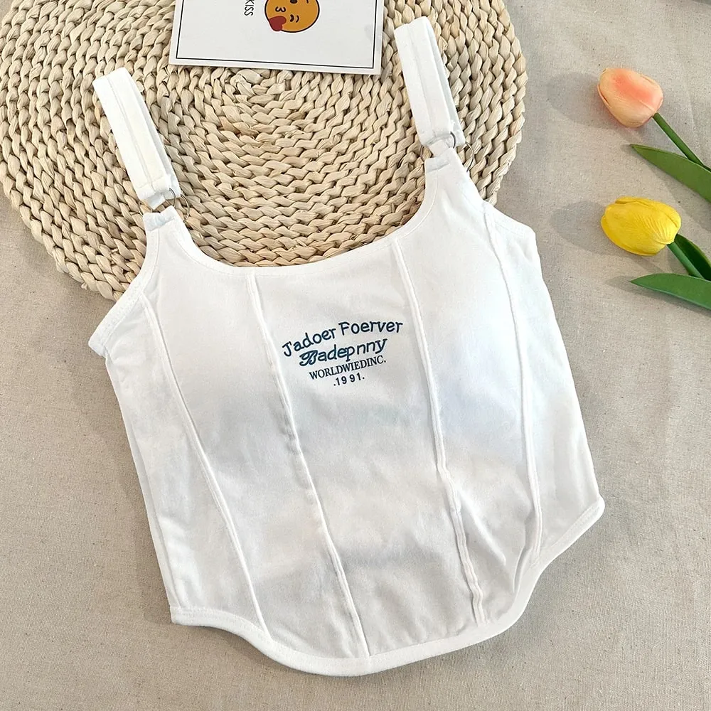 Brief Afdrukken Crop Tops Vrouwen Zomer Tops Sexy Hemdje Vierkante Kraag Tank Top Y2K Naadloze Vrouwelijke Crop Tops Gewatteerde Mode — image 5