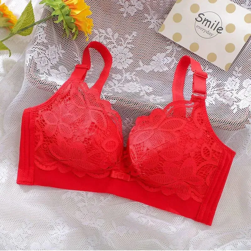 Ultra-Thick Push Up Bra 12cm Thick Cup Lace Gathered Wireless Bra Side Support Full Coverage Lingerie for A/B Cups