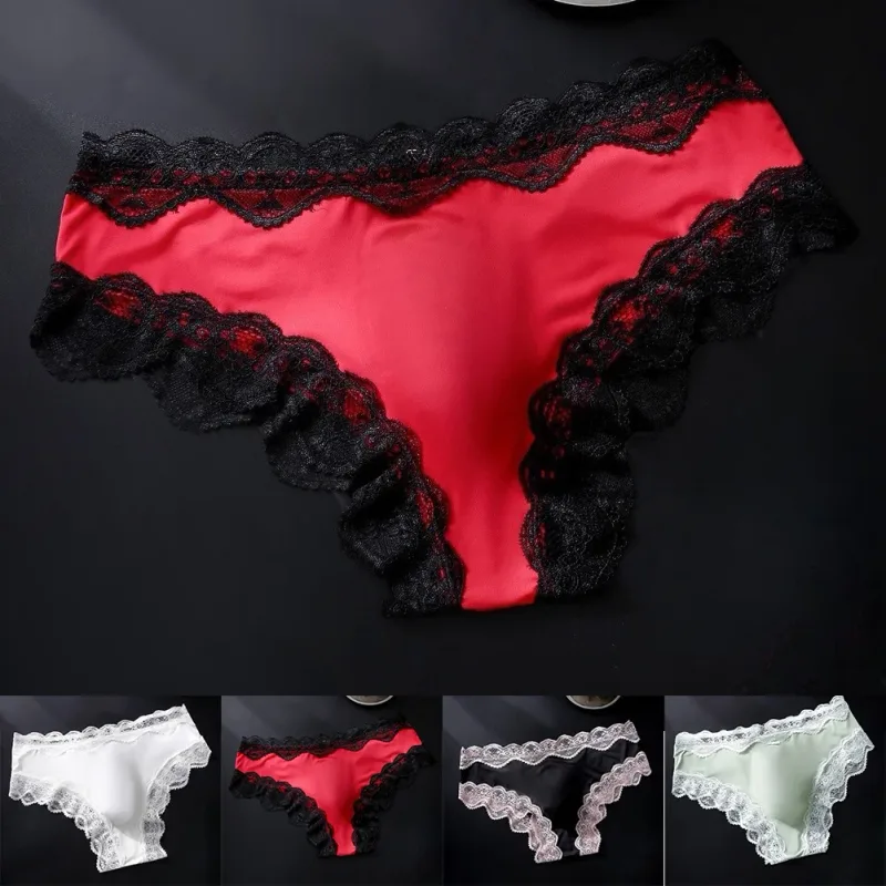 Bragas para hombre, calzoncillos con adornos de encaje, transpirables, de alta elasticidad, bolsa convexa 3D, ropa interior Sexy fina transparente