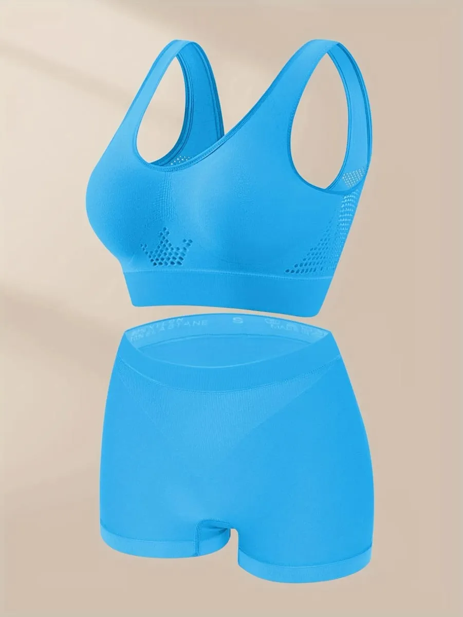1 set damunderkläder set Plus Size Bralette Sömlös BH Bekväma ventilerande Sport BH Boxers i stretchtyg