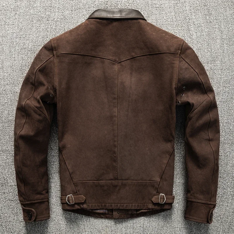 Uncoated Top Layer Sheepskin Leather Jacket Men's Classic Vintage Short Style Lapel Spring and Autumn Jacket