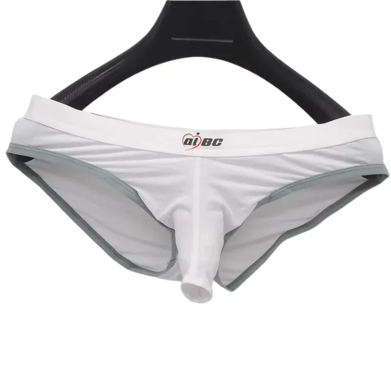 Men's Erotic Briefs Elephant Nose Open Sheath Bikini Gay Sexy Thin Ice Silk Penis Bulge Separate Elastic Quick Dry Sports Tangas