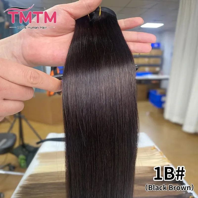 Straight PU Clip Ins Human Hair Extensions Black Brown Color 7 Pcs 110g/Set Seamless Invisible PU Weft For Women 100% Human Hair