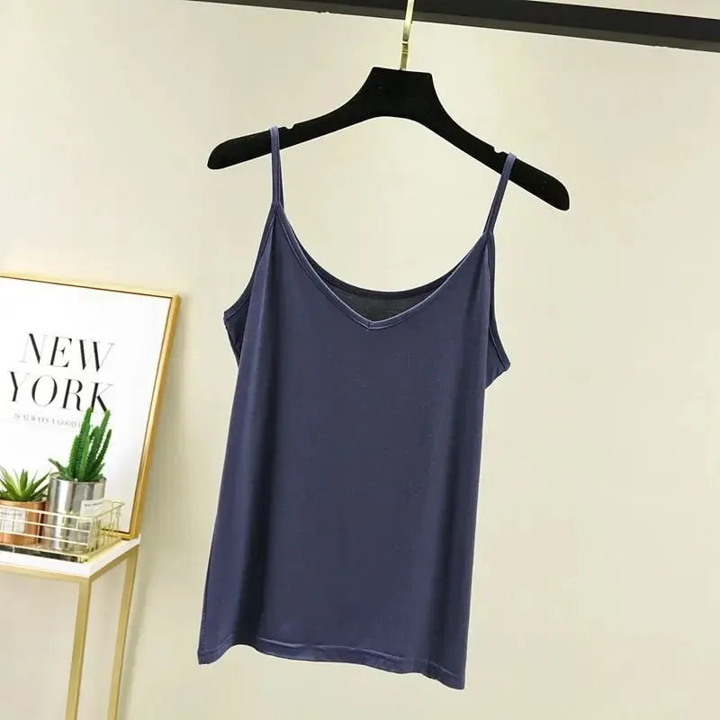 Spaghetti Strap tops Women Halter V Neck Camis Tank Solid color basic sleeveless Camisole Top