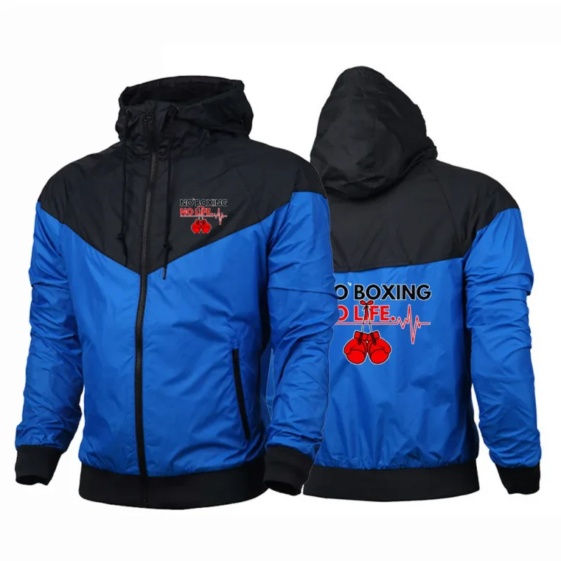 2025 No Boxing No Life Gym Pria Musim Semi dan Musim Gugur Tipis Tahan Angin Kasual Berkerudung Warna Cocok Mode Cetak Jaket Mantel — image 2