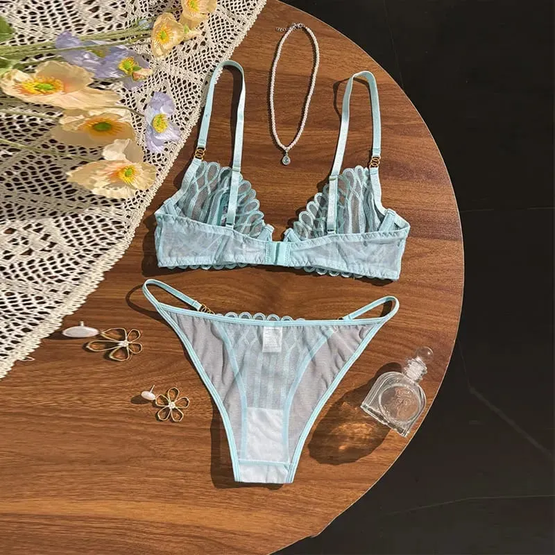 New Lace Transparent Lingerie Set Sexy Hot V Neck Anti Sagging Breathable Bra Panty Ensemble Fashion Daily Women Clothes Supply