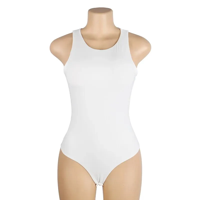 Women Sleeveless Stretch Base Layer Bodysuit One Piece Crew Neck Open Crotch Slim Fit Versatile Solid Tank Top S-2XL For Summer