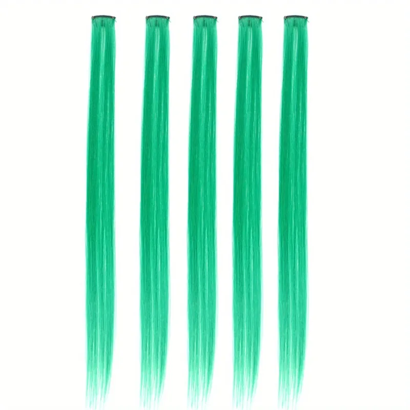 5pcs/set Colorful Clip In Synthetic Hair Extension Rainbow Long Straight Hairpieces For Women Girl Kids Y2K Style Daily Party