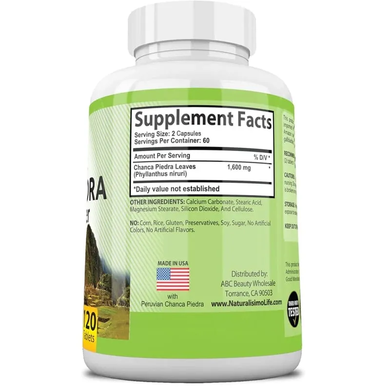 Chanca Piedra Capsules 1600mg - Soutien des voies urinaires Supplément sans OGM Écrasement des calculs rénaux