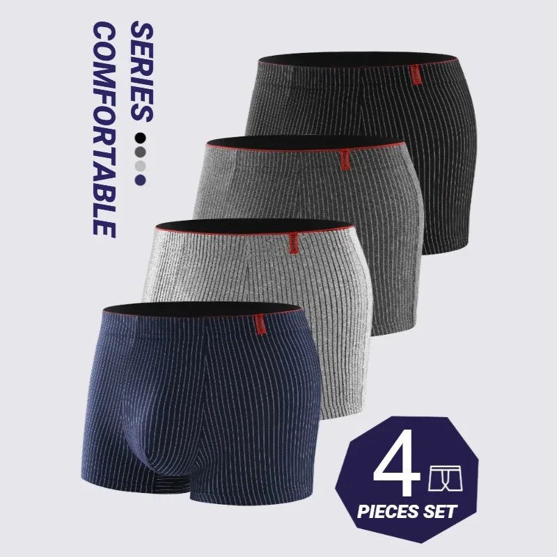 Boxer da uomo intimo morbido, traspirante e confortevole slip a righe personalità alla moda casual boxer larghi mutandine alla moda