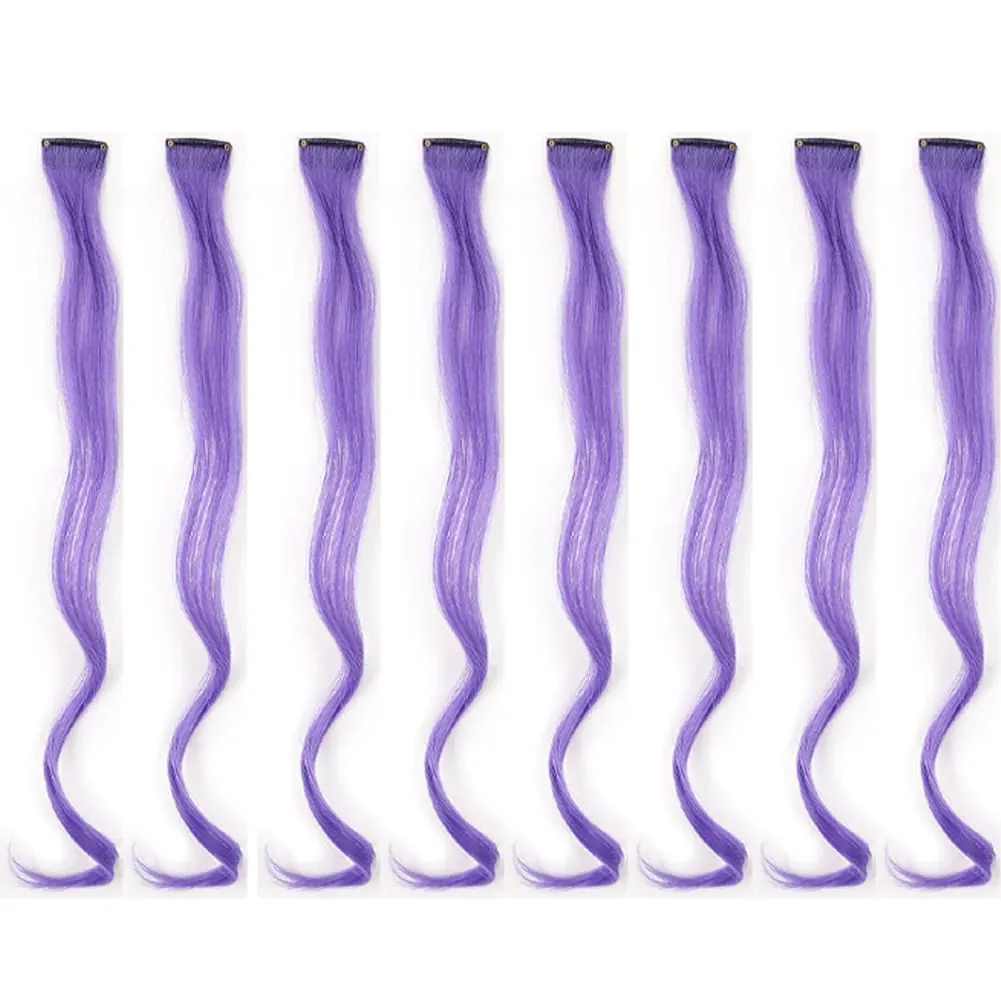20 Inch Colourful Curly Wavy Party Highlights Clip in Synthetic Hairpieces 8 Pack Curly Colored Hair Extensions for Women
