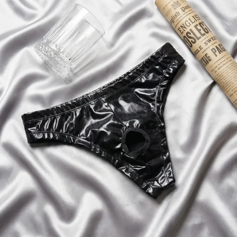 1Pc Men's PU Leather Triangle Pants, Crotch Hollow Sexy Triangle Underwear, Boxing Fitness, Adult Novelty, Sweet Gift