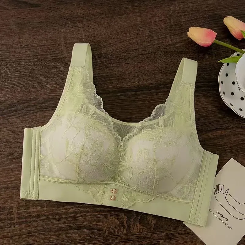Plus Size Thin CD Cup Push up Bra Sexy Lace Wire-Free Soft Support Anti-Sagging Adjustable Lingerie Bra for Women