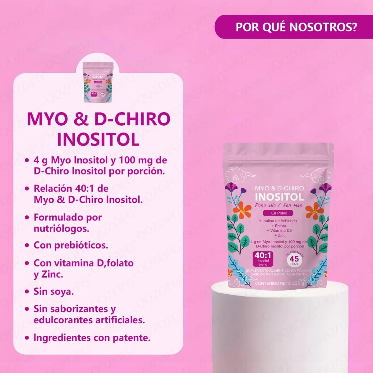 40:1 Mix Myo & D-Chiro Inositol Powder Contain Folate Vitamin D3 and Zinc Supporting Women's Daily Health Dietary Supplement