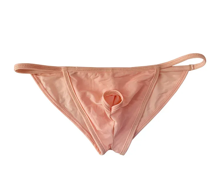 Men's Sexy Briefs Ultrathin Ice Silk Underpants Double Split Bikini Underwear With Holes Personalized U-Convex Design Panties