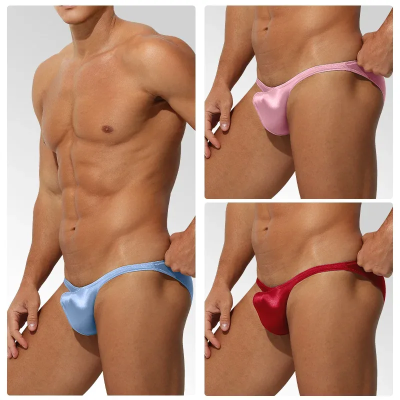 Cintura baixa gelo seda cetim roupa interior masculina apertado ajuste esporte stylejj impulsionando luxo sensual briefs juventude náilon elastano