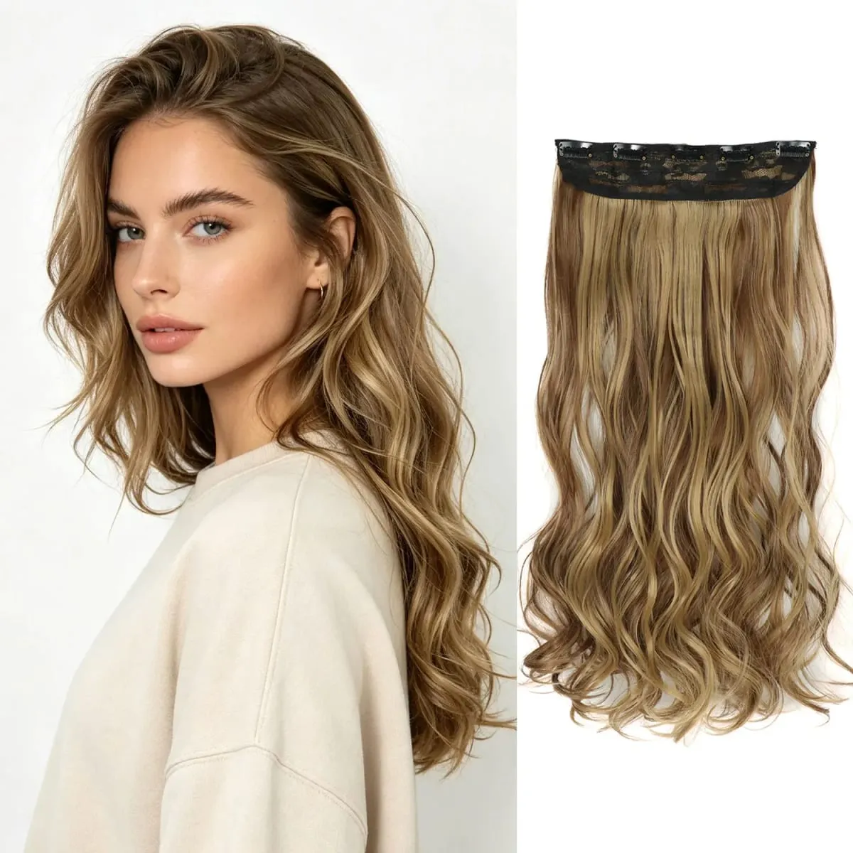 Extensions de cheveux synthétiques à clips, postiche ondulée en fibre haute température, 5 clips en une pièce, pour femmes, fête quotidienne, vacances