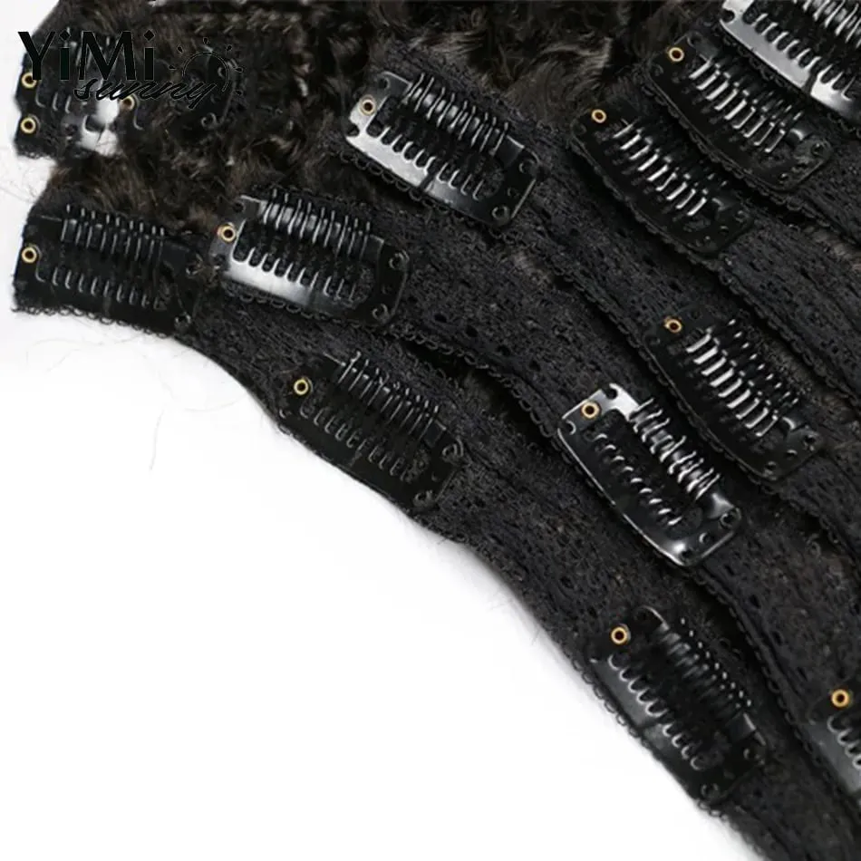 4B 4C Afro Kinky Curly Clip In Hair Extensions Mongolian Kinky Human Hair Clip Ins Extension 120G Full Head Add Volume and Long