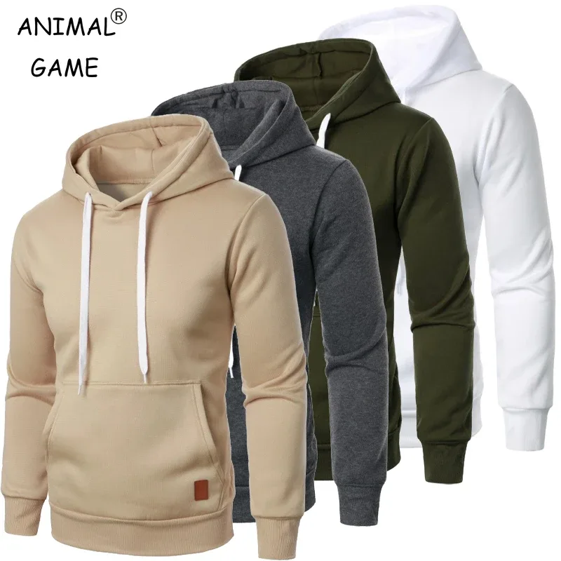 Masculino casual gola com capuz cordão hoodies moletom camisas de manga longa ao ar livre streetwear cor sólida pulôver leve