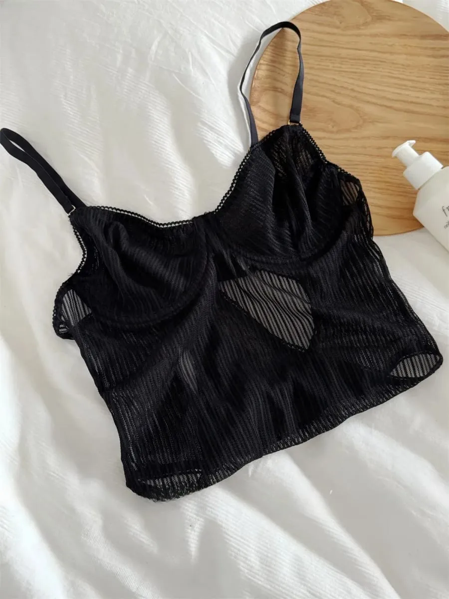 Mesh Halter Neck Bodysuit for Women Sexy Black Lace Lingerie Set Breathable Underwear Bra