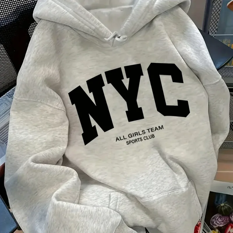 New Fall/Winter Comfortable Navy Blue New York Team Hoodie - Long Sleeve Couples' Street Style Hoodie Casual Pullover with POC