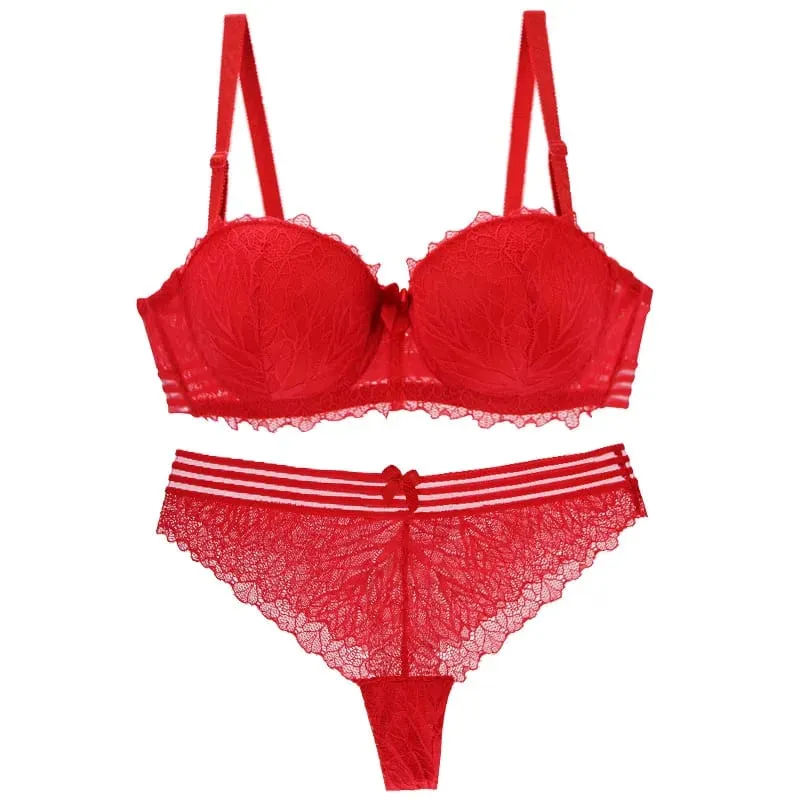 Set Bra Renda Seksi Baru 2023 untuk Wanita Pakaian Dalam Push Up Hitam Hijau Merah Muda Merah Putih Kuning ABCDE Lingerie Ukuran Plus