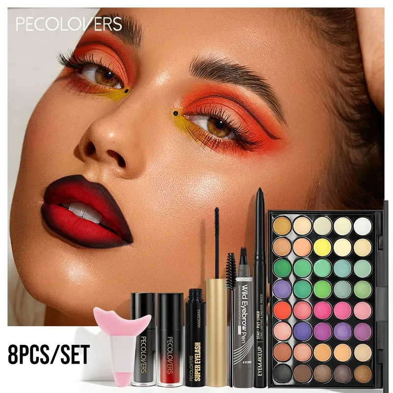 8pcs Makeup Kit All‑In‑One Full Face Cosmetic Set With Multicolor Eyeshadow Palette Eyeliner Eyebrow Pen Mascara Lip Gloss