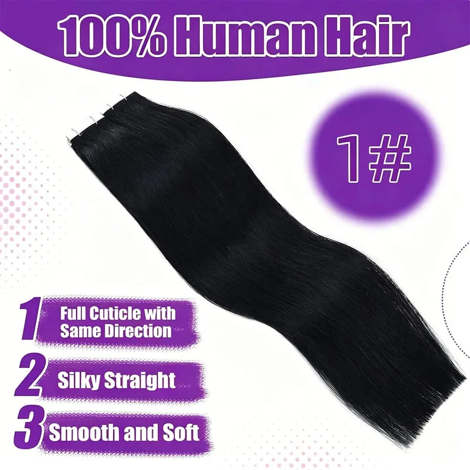 Tape in Hair Extensions Straight Remy Human Hair Seamless Invisible Skin Weft Remy Double Sided Adhesive Vietnamese Human Hair 50g/pack 16-26 inches