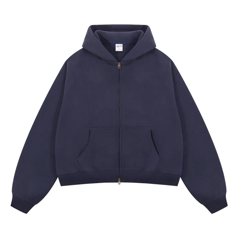 Trendy 2025 Winter Man Solid Fleece Boxy Hoodies Unisex 350gsm Dubbele Hoofd Rits Hoody Jas HY1122 — image 2