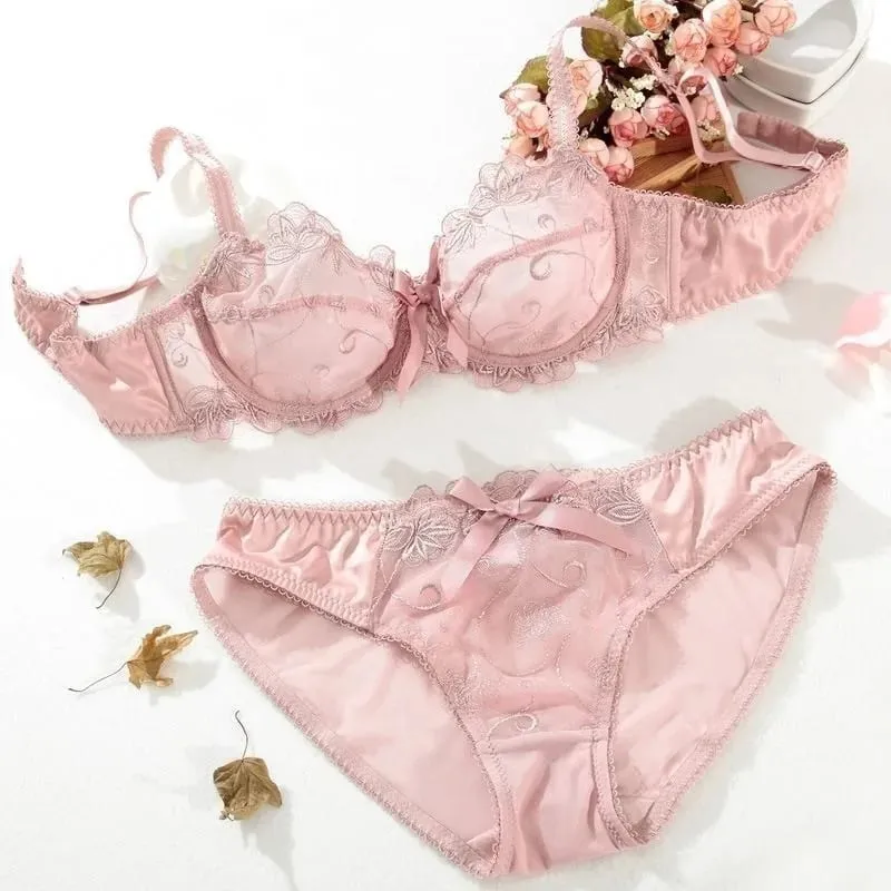 Sutiã e calcinha feminino bordado francês renda bralette sem fio triângulo copo sutiã elegante alças finas pequena capa de peito lingerie