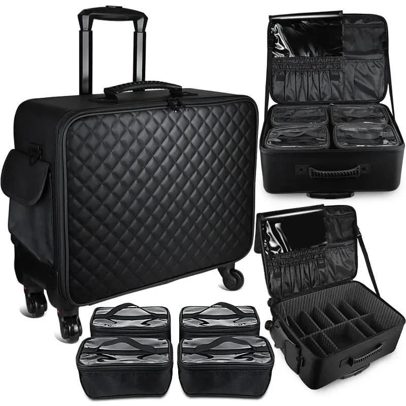 Large Capacity Makeup Trolley Case Multifunctional Oxford PU Satchel Rolling Tool Box for Beauty Nail Art Tattoo Fashion Luggage — image 1