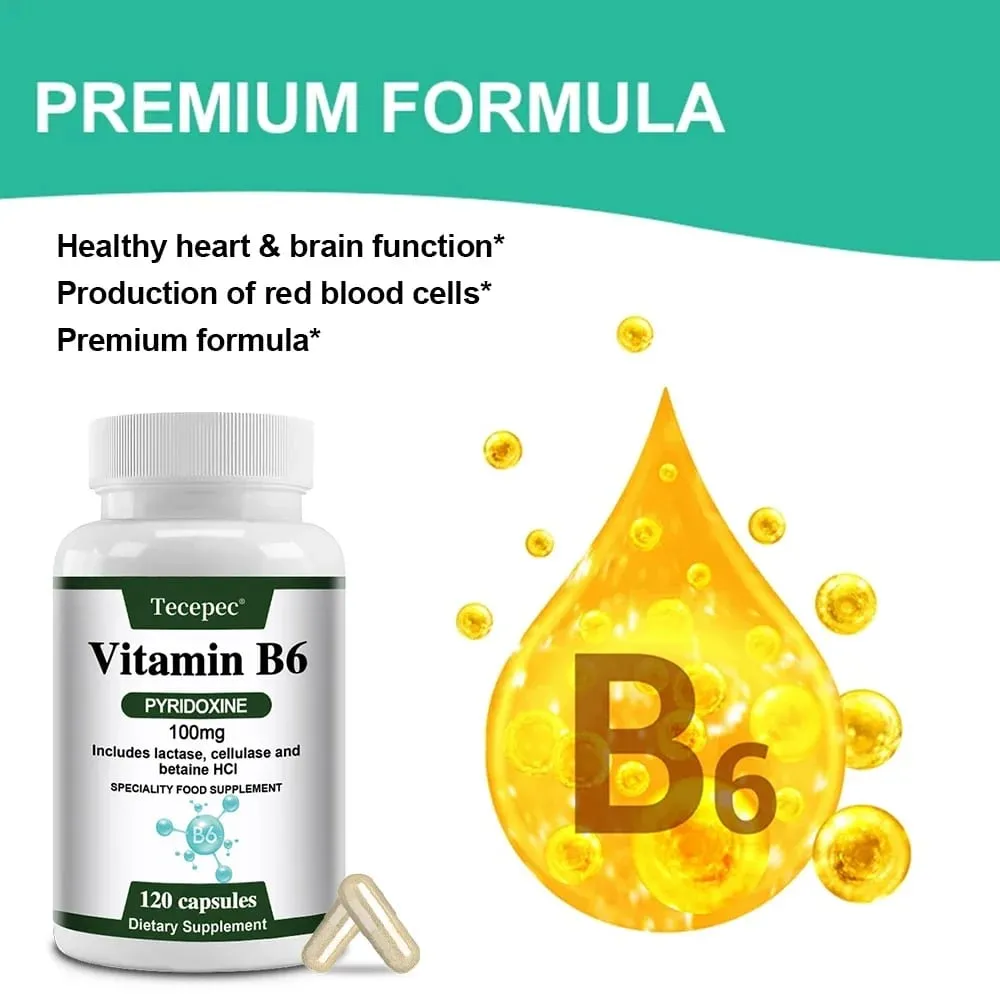 Vitamin B6 Capsules - Brain Function & Memory Concentration Cardiovascular Skin Hair Immune Non-GMO Dietary Supplement — image 4