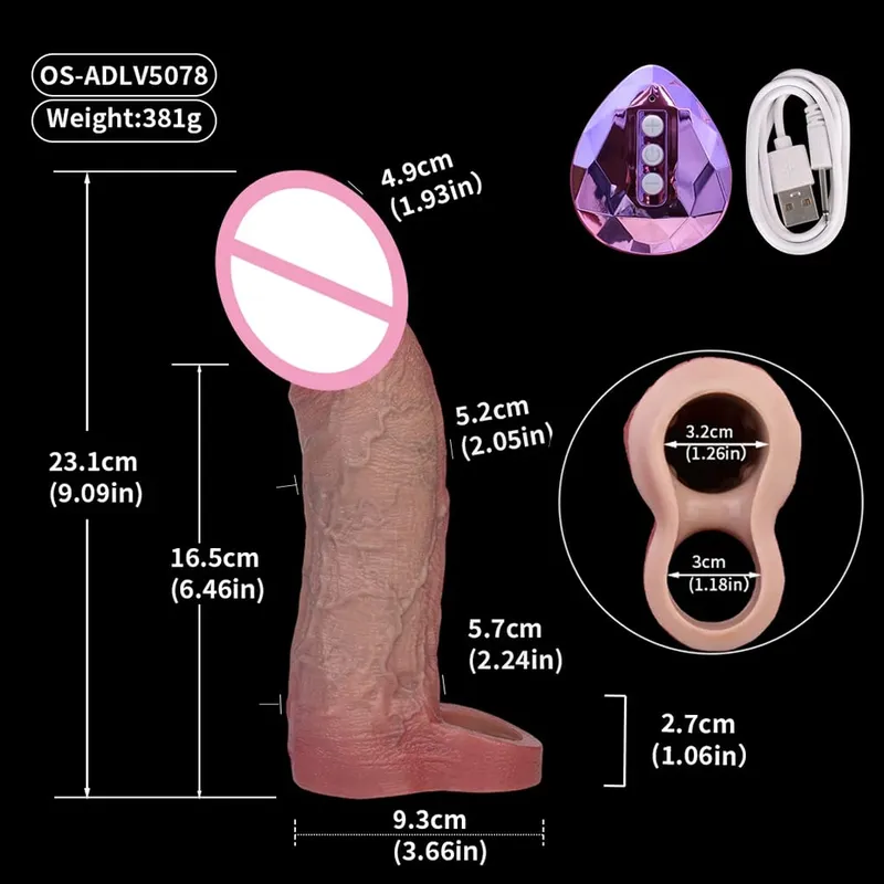 Wireless Control Realistic Hollow Dildo Soft Silicone Penis Sleeve Condom Male Dick Enhancer Delay Ejaculation Sex Toys