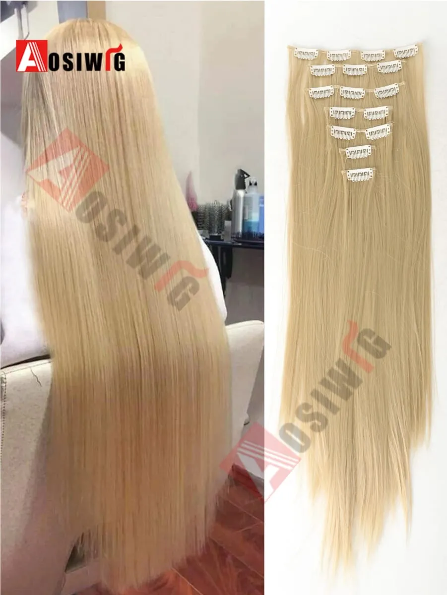 18-32Inch 16 Clips in Hair Extensions Long Straight Hairstyle Synthetic Blonde Black Hairpieces Heat Resistant False Hair Daily