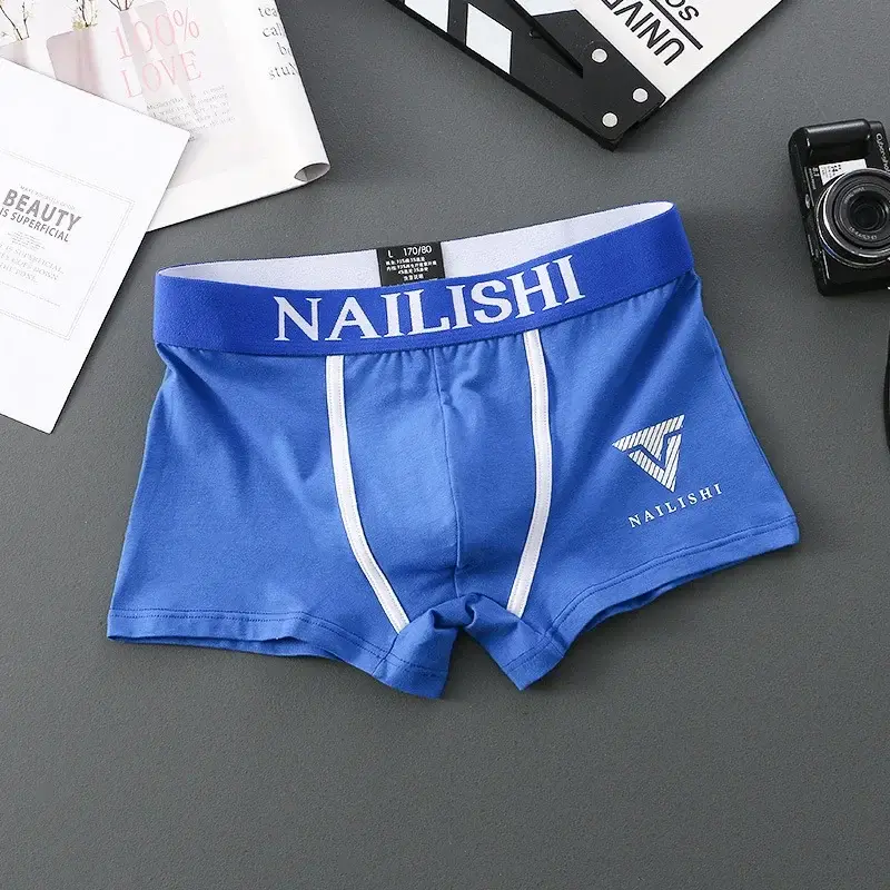 Boxer en coton pour hommes, sous-vêtements respirants, short à la mode, lettre tendance, taille moyenne, short Quadrangle, coin plat, Perso, 1/2 pièces